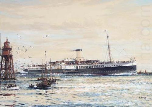 Jack Spurling The paddle steamer Crested Eagle running down the Thames Estuary, her deck crowded with passengers china oil painting image